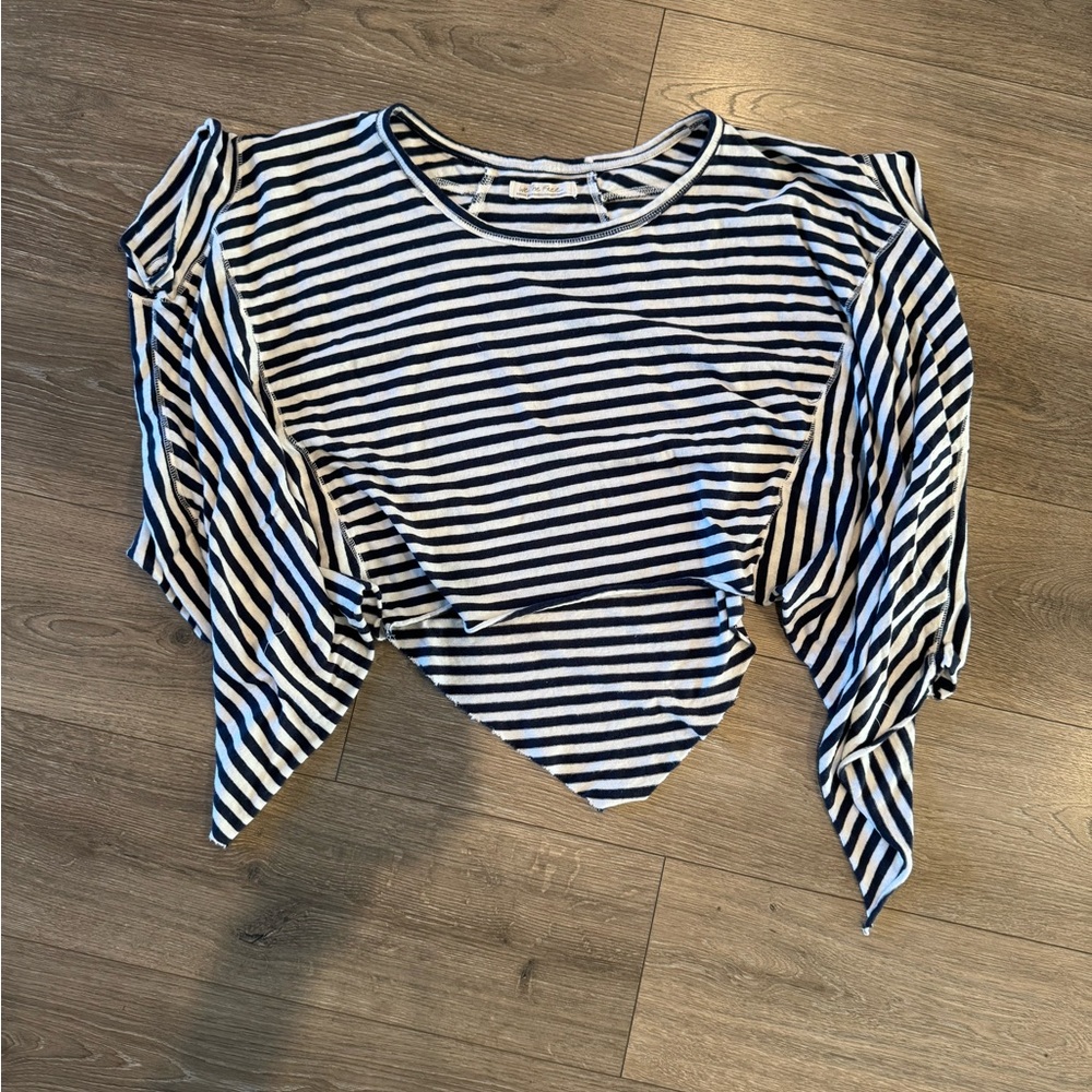 We The Free Navy and White Striped Short Sleeve Top